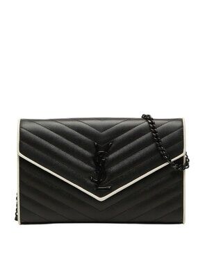 Saint Laurent Cassandra Envelope Chain Shoulder Bag Black White Leather